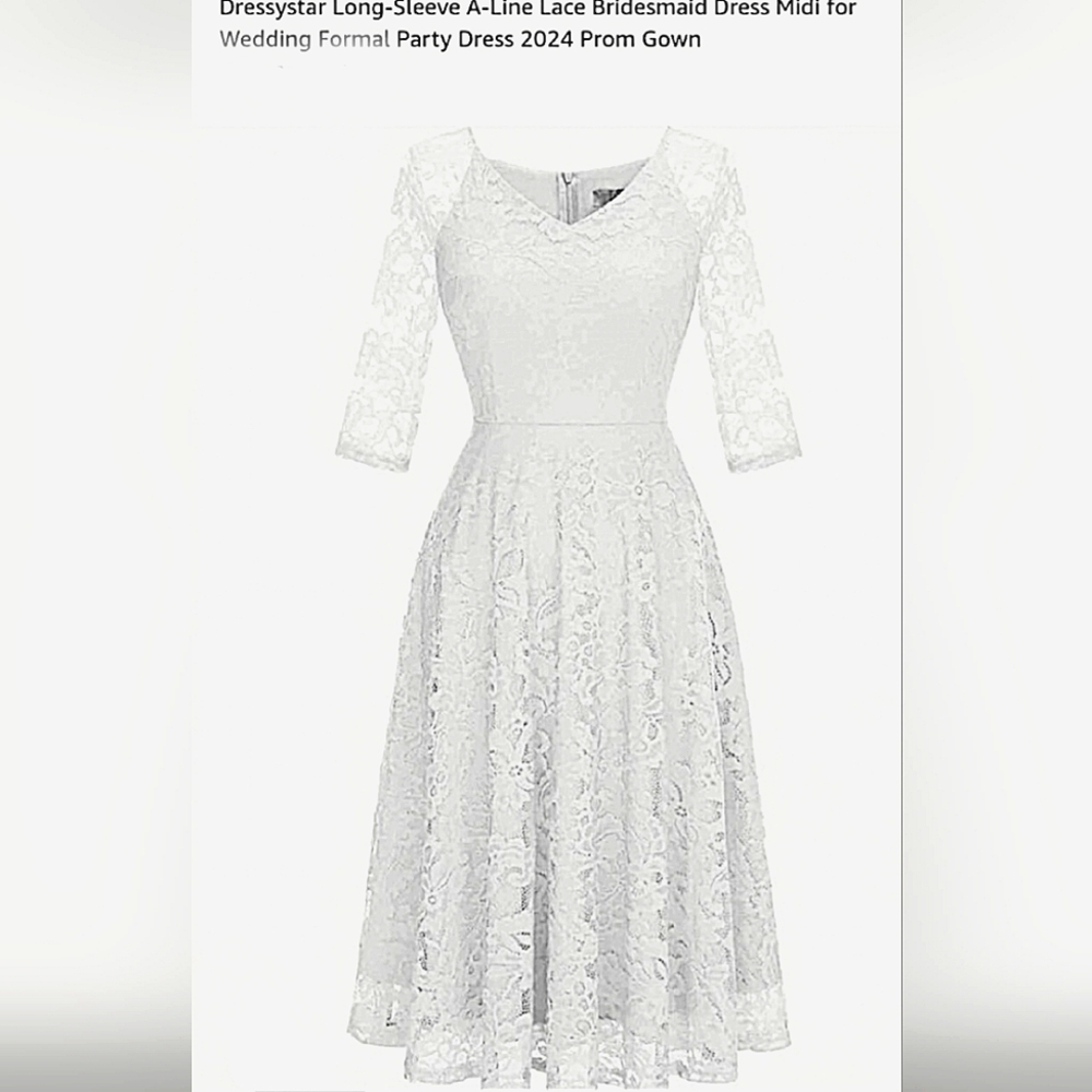 Dressystar Designer Wedding Dress Long-Sleeve A-Line Lace Midi Dress Formal